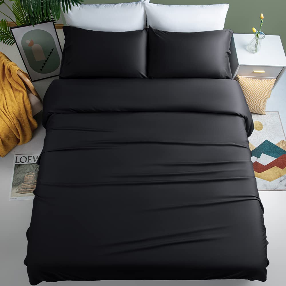 Shilucheng 100% Cooling Bamboo_ Sheets Set- Full Size 1800 Thread Count Soft Bed Sheets,16 Inch Deep Pocket,Breathable,Comfortable And Pilling Resistant -4Pc(Full,Black)